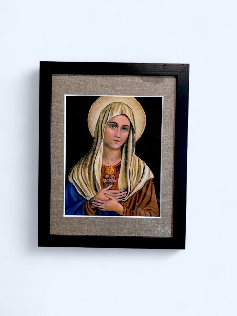 Framed Immaculate Heart of Mary Painting - Catholic Religious Art Wall Decor